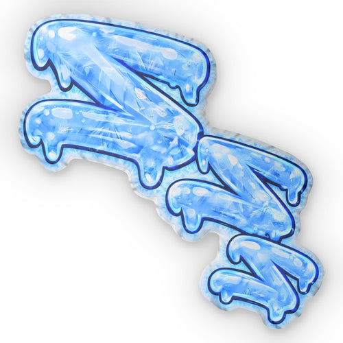A custom-shaped plush accent pillow featuring the "Frozen ZZZ's" design in dripping, icy blue bubble lettering with a dark blue outline.