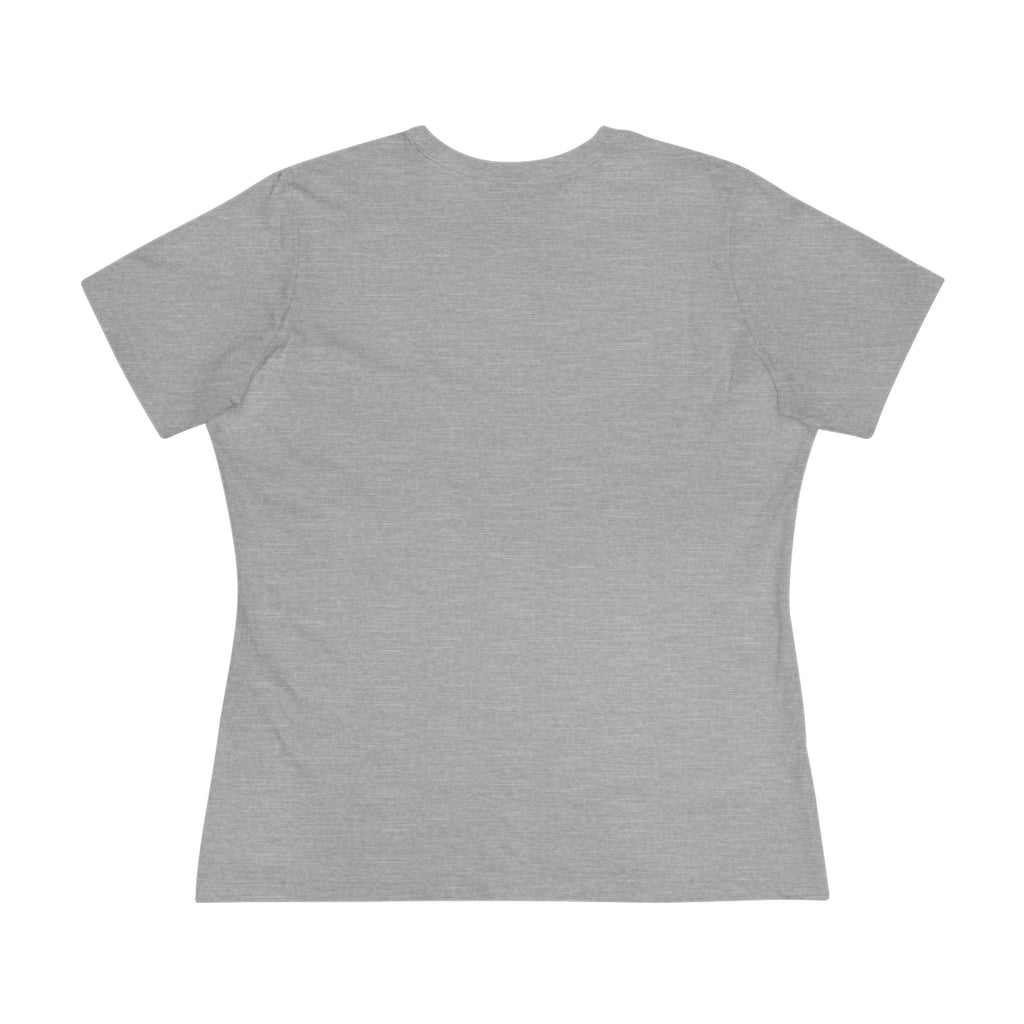 Gray t-shirt with white text design on a white background